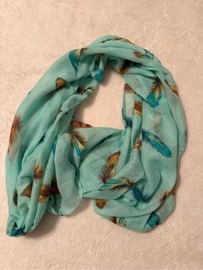Feather Print Light Teal Infinity Scarf - Women Accessories